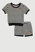 Toddler Girls Cherry Detail Striped Terry Cloth Top and Shorts, Multi, Size 3T