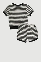 Toddler Girls Cherry Detail Striped Terry Cloth Top and Shorts, Multi, Size 3T