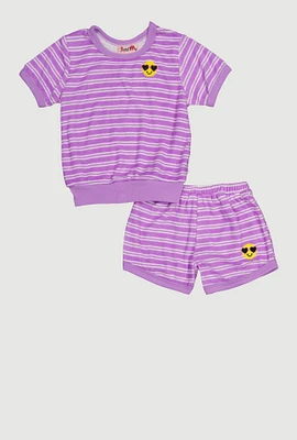 Toddler Girls Sun Detail Striped Terry Cloth Top and Shorts, Multi, Size 2T