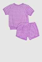 Toddler Girls Sun Detail Striped Terry Cloth Top and Shorts, Multi, Size 2T