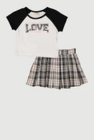 Toddler Girls All You Need Is Love Tee and Plaid Skirt, Multi, Size 2T