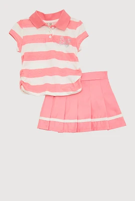 Toddler Girls Striped Polo Shirt and Pleated Skort, Pink, Size 3T