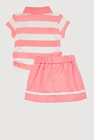 Toddler Girls Striped Polo Shirt and Pleated Skort, Pink, Size 4T