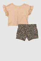 Toddler Girls Lovely Girls Leopard Print Tee and Shorts, Beige, Size 4T