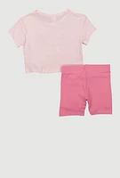 Toddler Girls Butterfly Good Vibes Tee and Shorts, Pink, Size 4T