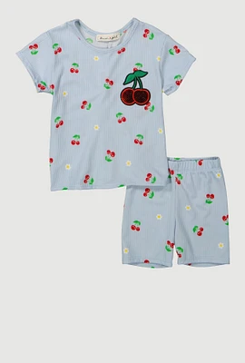 Toddler Girls 2-Piece Patch Sequin T-Shirt and Shorts Set, Blue, Size 4T