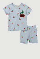 Toddler Girls 2-Piece Patch Sequin T-Shirt and Shorts Set, Blue, Size 4T
