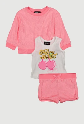 Toddler Girls Terry Cloth Sweatshirt and Shorts with Tank Top, Pink,