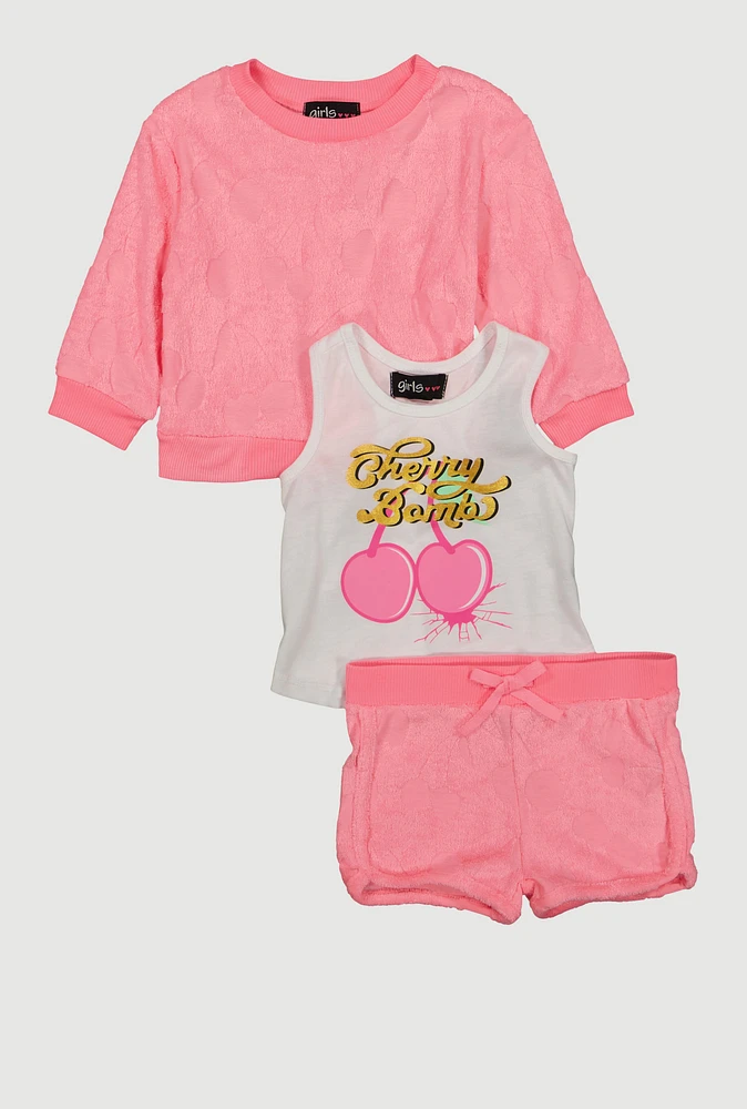 Toddler Girls Terry Cloth Sweatshirt and Shorts with Tank Top, Pink, Size 2T