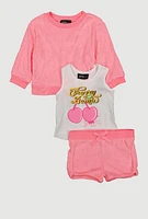 Toddler Girls Terry Cloth Sweatshirt and Shorts with Tank Top, Pink, Size 2T