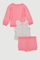 Toddler Girls Terry Cloth Sweatshirt and Shorts with Tank Top, Pink, Size 2T