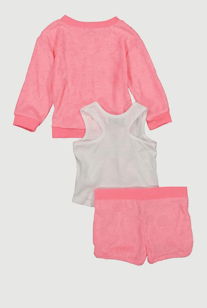 Toddler Girls Terry Cloth Sweatshirt and Shorts with Tank Top, Pink,