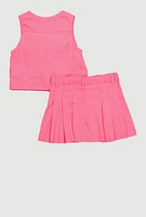 Stylish Button Front Vest and Pleated Skirt, Pink, Size 3T