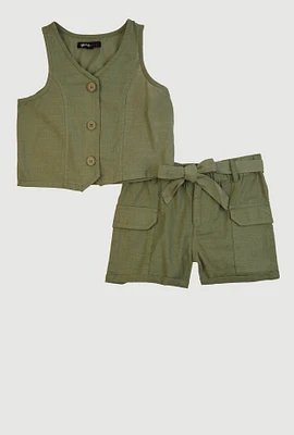 Toddler Girls Vest and Velcro Cargo Pocket Shorts,