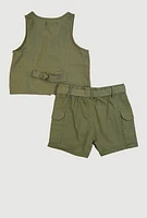 Toddler Girls Vest and Velcro Cargo Pocket Shorts,