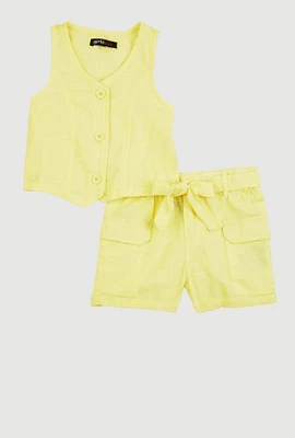 Toddler Girls Vest and Velcro Cargo Pocket Shorts, Yellow, Size 4T