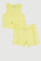 Toddler Girls Vest and Velcro Cargo Pocket Shorts, Yellow, Size 4T