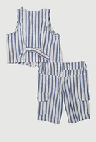 Toddler Girls Lurex Striped Vest and Cargo Bermuda Shorts, Blue, Size 3T