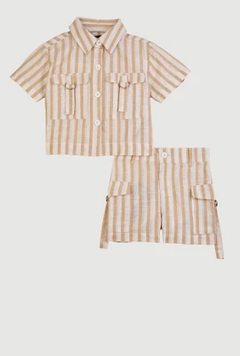 Toddler Girls Lurex Striped Shirt and Cargo Shorts,