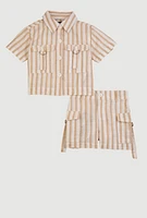 Toddler Girls Lurex Striped Shirt and Cargo Shorts,