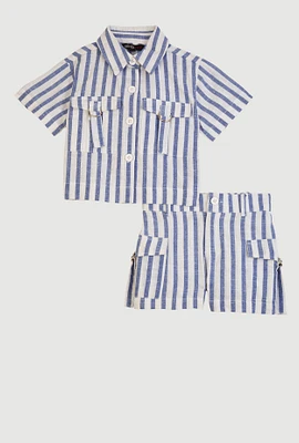 Toddler Girls Lurex Striped Shirt and Cargo Shorts,