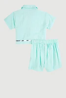 Toddler Girls Sequin Trim Button Front Shirt and Shorts, Blue,