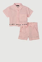 Toddler Girls Sequin Trim Button Front Shirt and Shorts, Pink, Size 2T