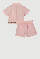 Toddler Girls Sequin Trim Button Front Shirt and Shorts, Pink, Size 2T