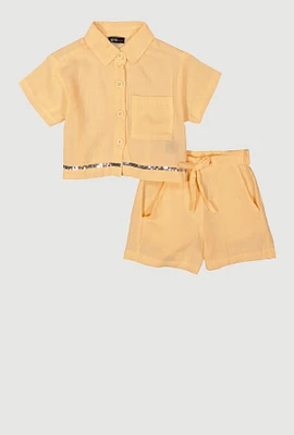 Toddler Girls Sequin Trim Button Front Shirt and Shorts,