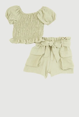 Toddler Girls Smocked Peplum Top and Cargo Shorts,