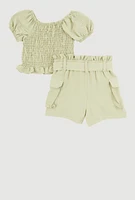 Toddler Girls Smocked Peplum Top and Cargo Shorts,