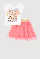 Toddler Girls New York Bear Graphic Tee and Tutu Skirt, Pink, Size 4T