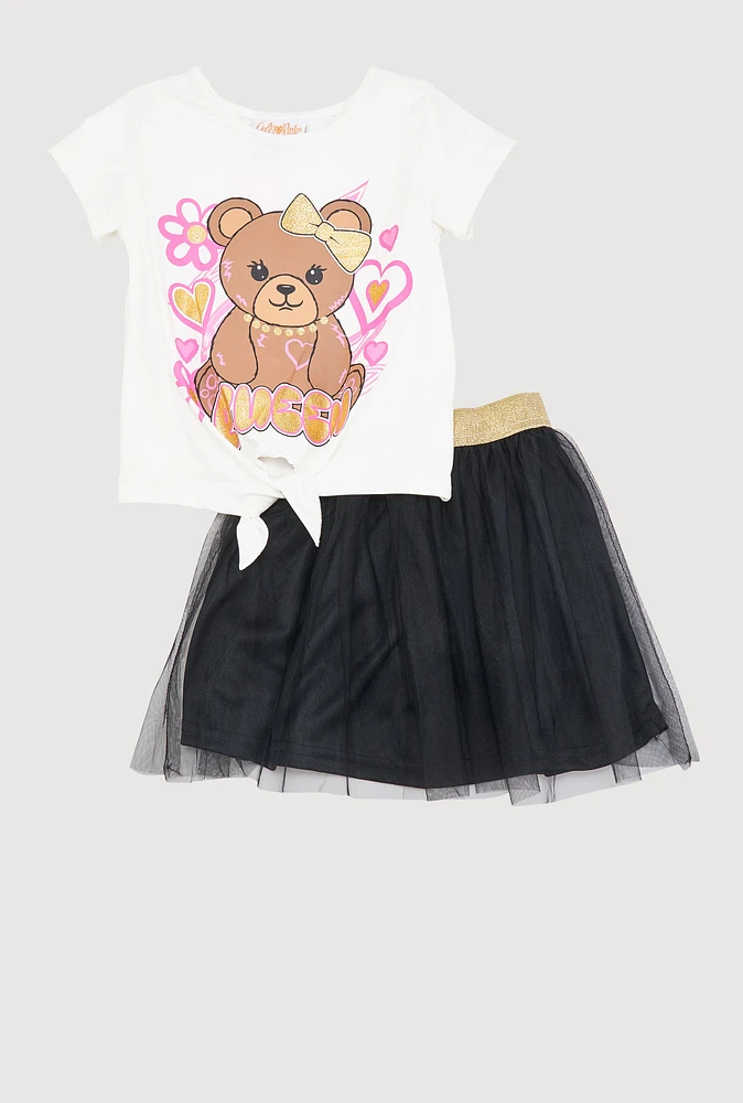 Toddler Girls Queen Bear Graphic Tee and Tutu Skirt, White, Size 4T