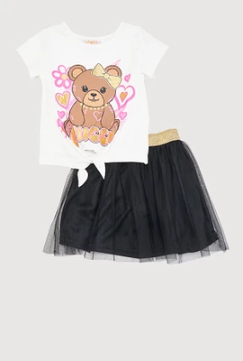 Toddler Girls Queen Bear Graphic Tee and Tutu Skirt, White, Size 2T