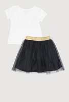 Toddler Girls Queen Bear Graphic Tee and Tutu Skirt, White, Size 2T