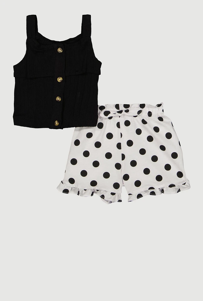 Toddler Girls Rib Knit Tank and Polka Dot Print Shorts, Multi,