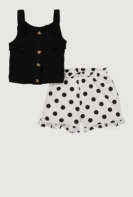 Toddler Girls Rib Knit Tank and Polka Dot Print Shorts, Multi,