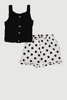 Toddler Girls Rib Knit Tank and Polka Dot Print Shorts, Multi,
