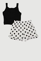 Toddler Girls Rib Knit Tank and Polka Dot Print Shorts, Multi,