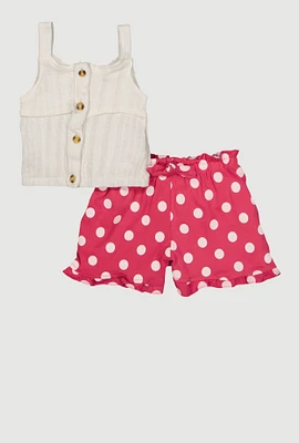Toddler Girls Rib Knit Tank Top and Polka Dot Shorts, Multi, Size 3T