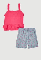 Toddler Girls Peplum Top and Cherry Print Shorts, Multi, Size 3T