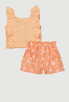 Toddler Girls Ruffle Button Front Top and Shorts, Orange, Size 2T