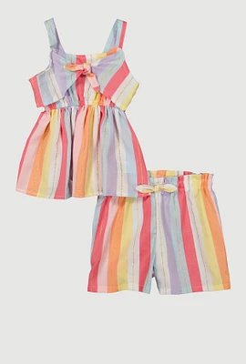 Toddler Girls Striped Tie Front Blouse and Shorts, Multi, Size 2T