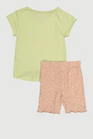 Toddler Girls Mamas Little Bestie Glitter Tee and Shorts, Multi, Size 4T