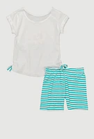 Toddler Girls Main Character Energy Tee and Shorts, Blue, Size 3T