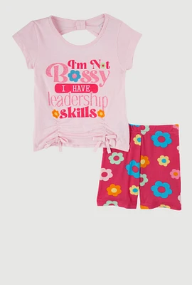 Toddler Girls Im Not Bossy Graphic Top and Shorts, Pink, Size 2T