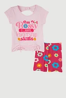 Toddler Girls Im Not Bossy Graphic Top and Shorts, Pink, Size 2T