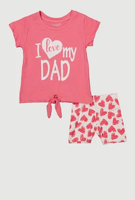 Toddler Girls I Love My Dad Glitter Graphic Tee and Shorts, Pink, Size 2T