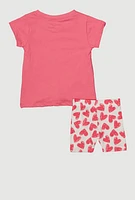 Toddler Girls I Love My Dad Glitter Graphic Tee and Shorts, Pink, Size 4T