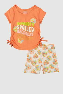 Toddler Girls Spoiled Glitter Graphic Tee and Shorts, Orange, Size 3T